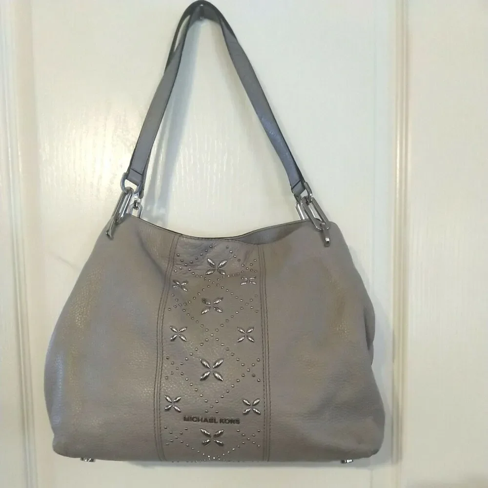 Michael Kors Gray Studded Leather Purse Shoulder bag
